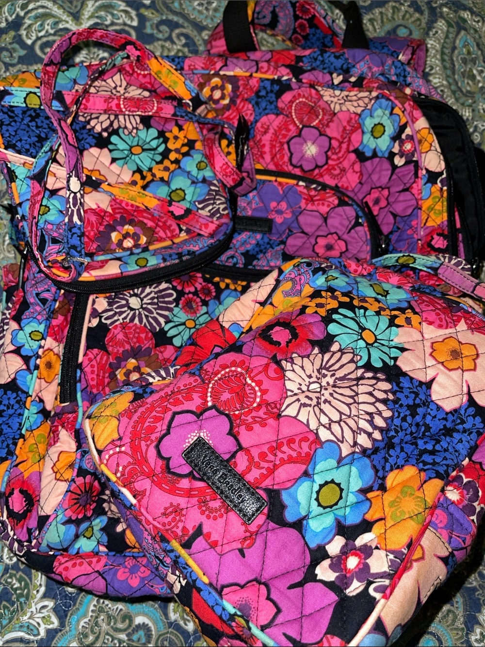 VERA BRADLEY Quilted Floral BACKPACK & Matching Crossbody & Insulated Bag